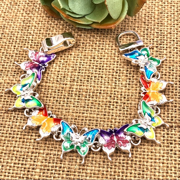 Fashion Jewelry Jewelry - Multi Color Enamel Silver Butterfly Bracelet
